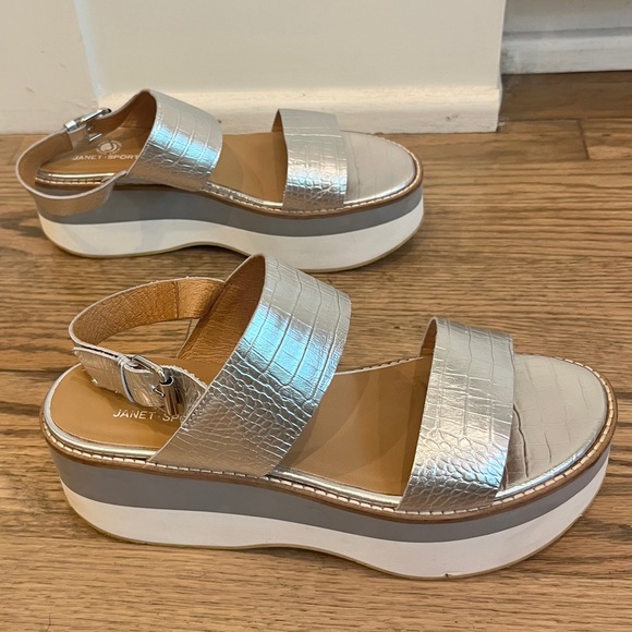 Janet Sport Silver Platform Sandals - Picture 1 of 5